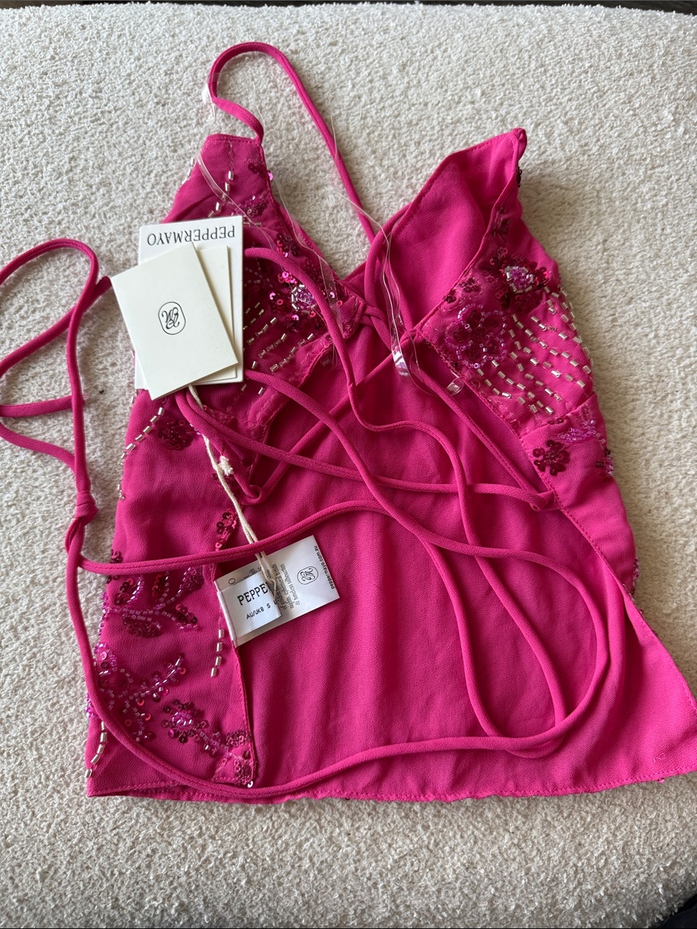 Peppermayo Hot Pink Beaded Top - Picture 2 of 2